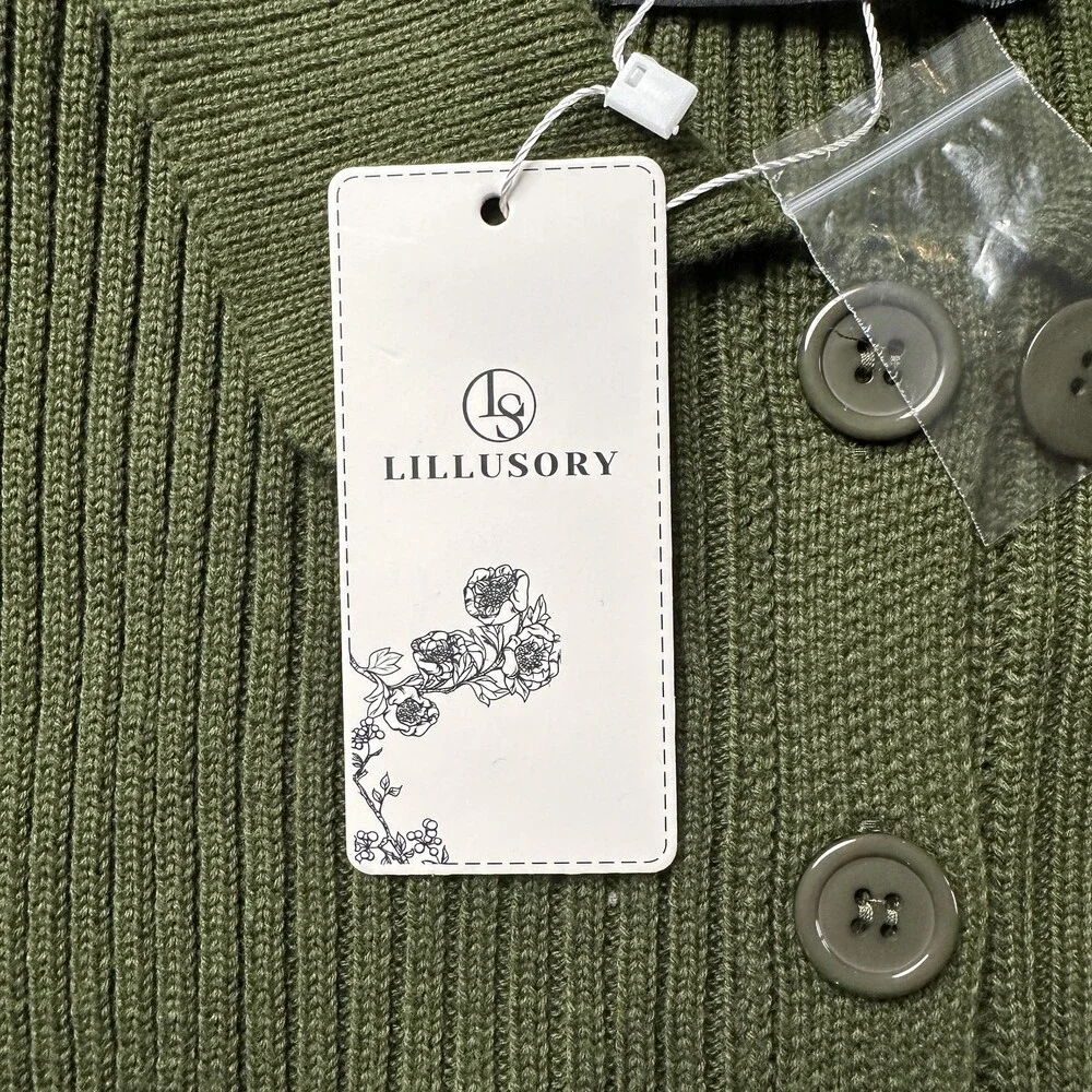 Lillusory Sweater Womens Small Button Up Ribbed Collared Cardigan Pullover Top